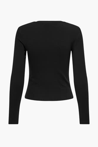 Zwart T-shirt met lange mouwen van ONLY, effen en getailleerd.
