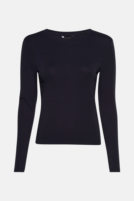 Blauw T-shirt met lange mouwen van ONLY, effen en strak model.