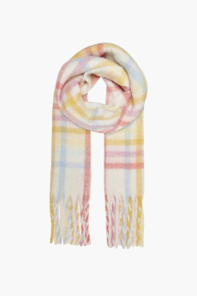 Écharpe d'hiver multicolore ONLY ONLY avec un motif pastel de et franges.