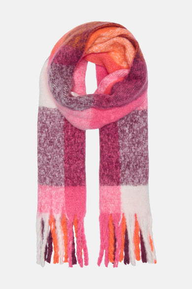 Écharpe d'hiver multicolore de ONLY, avec un motif à blocs et des franges.