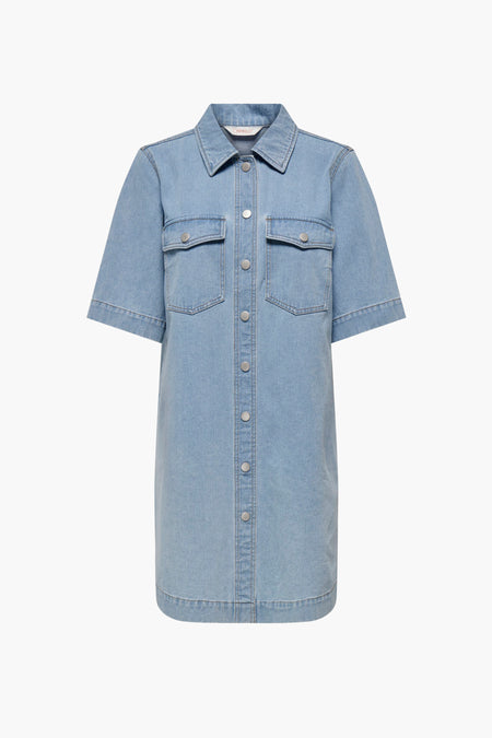 Kleedje met korte mouwen - light blue denim