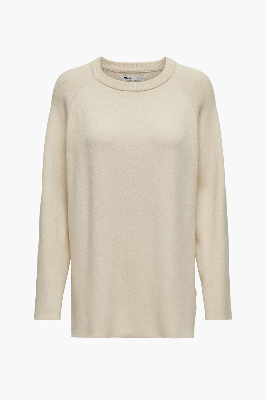 T-shirt écru avec col rond de ONLY, avec des manches raglan longues et une fine texture tricotée.