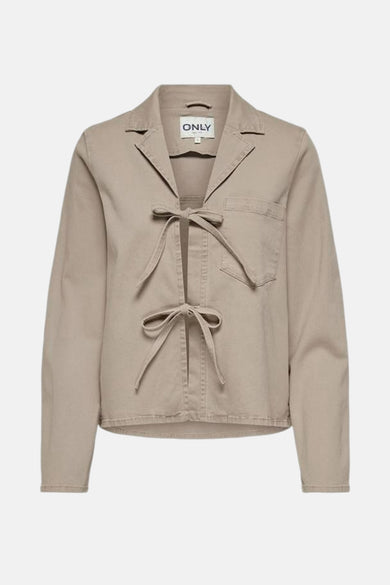 Beige hemd met lange mouwen van ONLY, met strikdetail en een borstzak.
