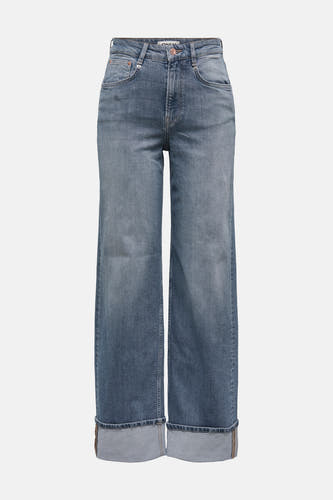 Wijde jeans van blauw denim van ONLY, met omgeslagen pijpen.
