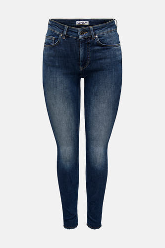 Donkerblauwe skinny jeans van ONLY, met een klassieke denim textuur en subtiele vervaging.