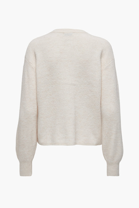 Ecru cardigan van JDY, met lange pofmouwen en een fijngebreide textuur.
