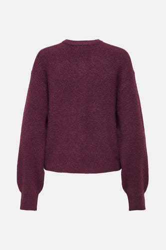 Paarse cardigan van JDY met lange mouwen en een gebreide textuur tegen een effen achtergrond.