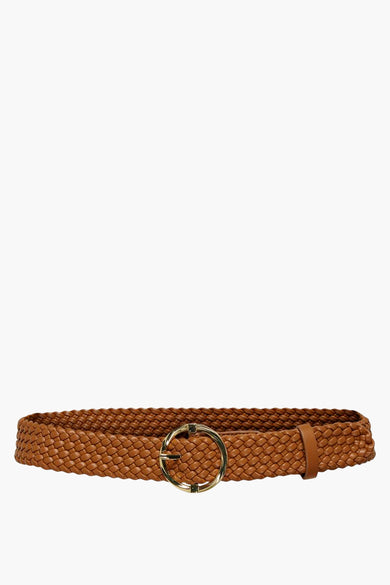Ceinture brune ONLY, avec détail tressé et boucle dorée.
