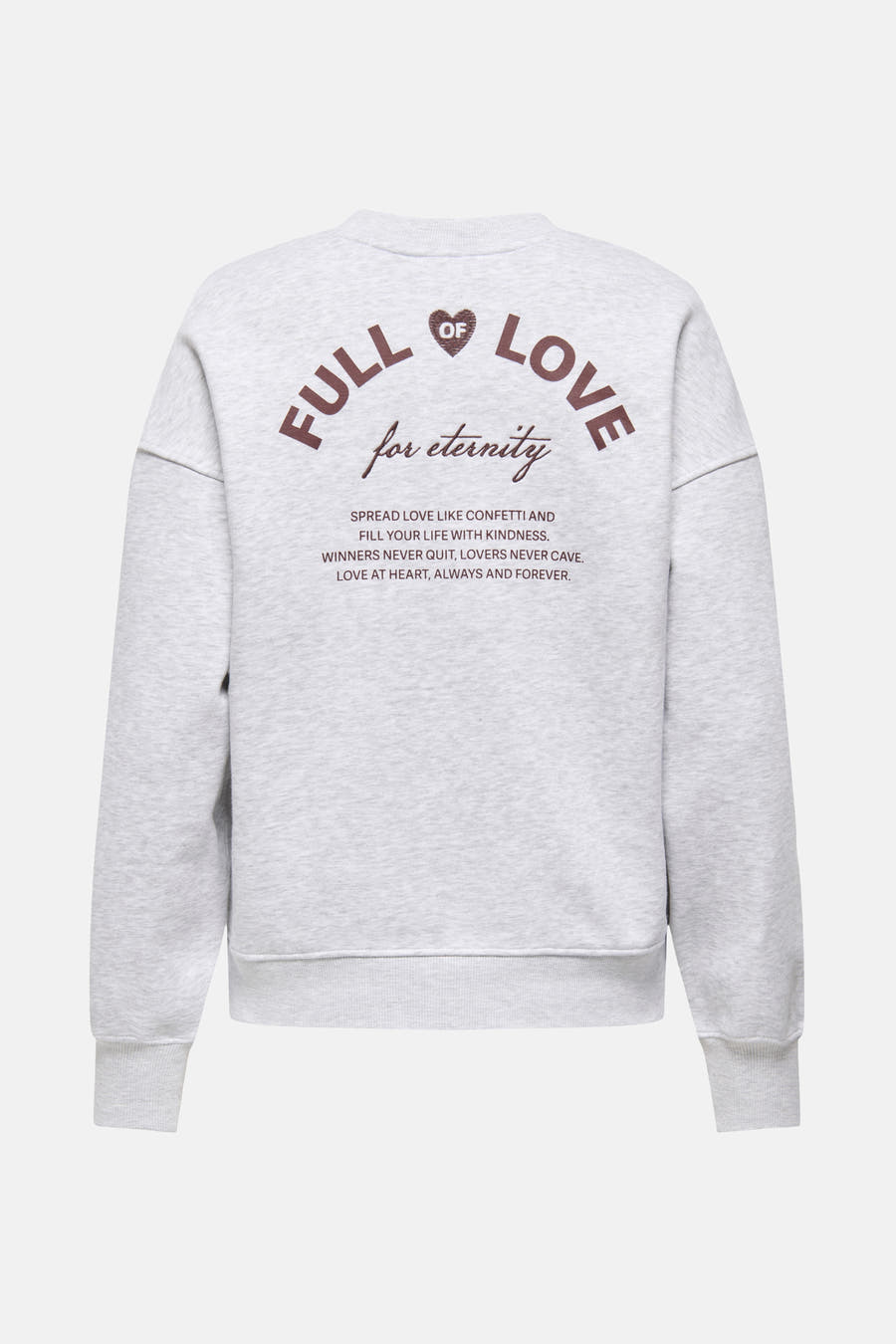 Grijze sweater van ONLY, met tekstprint op de rug.
