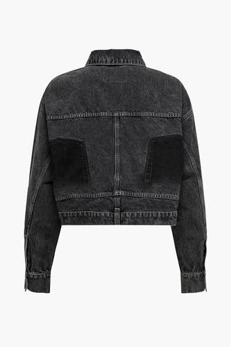 Donkergrijze jeansjas van ONLY, met patchzakken aan de achterkant en een korte pasvorm.