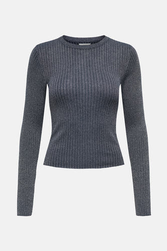 T-shirt bleu avec col rond de JDY, avec des fines côtes et des manches longues.