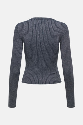 Pull bleu avec col rond de JDY, en une texture fine côtelée et des manches longues, vu de l'arrière.