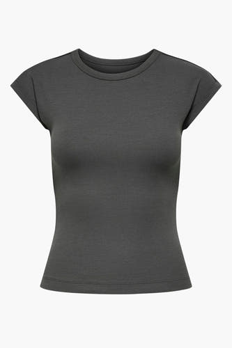 T-shirt gris à manches courtes de ONLY, avec une fine structure en côtes.