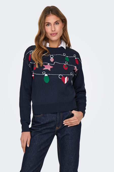 ONLXMAS LS BALLOON O-NECK BOX KNT