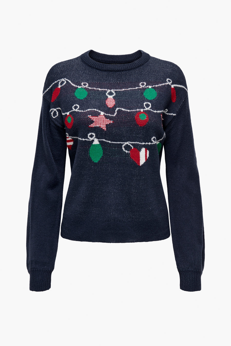 T-shirt bleu avec col rond de ONLY, décoré d'un motif de décoration de Noël.