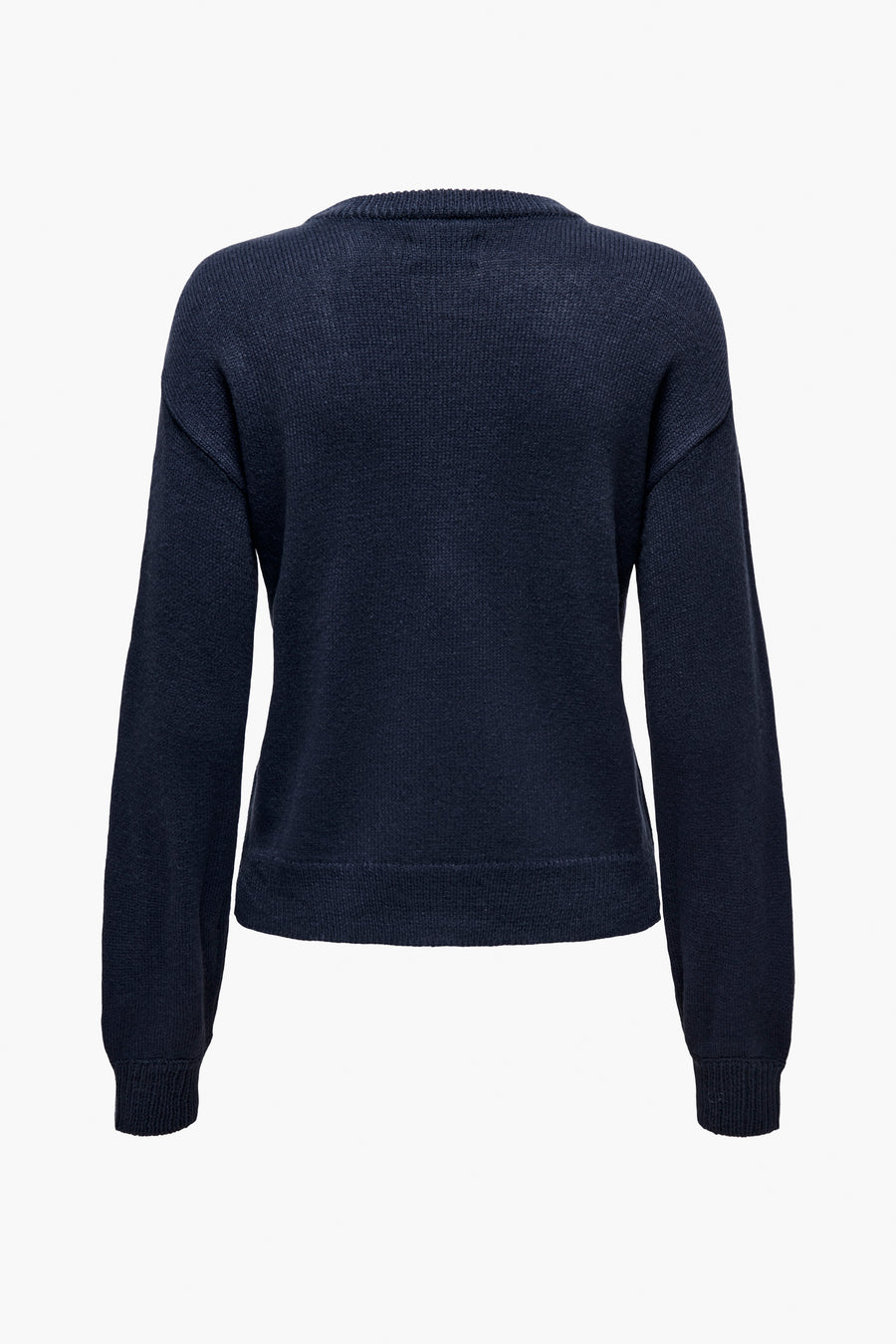 T-shirt bleu avec col rond d'ONLY, le dos présenté dans une fine texture tricotée.