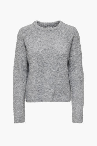 Sweat gris à col rond ONLY, avec une texture épaisse tr tricotée.