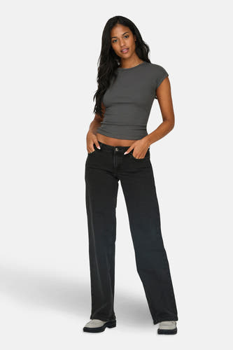 Donkergrijze, wijde jeans van ONLY, met een effen patroon en een casual stijl.