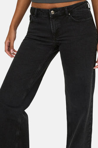 Donkergrijze wide jeans van ONLY, met een klassieke denim textuur.