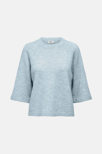 T-shirt bleu marine à col rond ONLY, avec des manches trois-quarts et un motif uni.