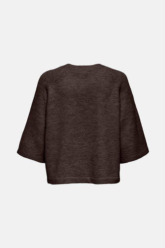 Pull marron avec col rond de ONLY, dos, avec des manches courtes et larges et une texture lisse.