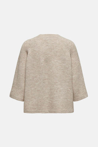 Beige trui met ronde hals van ONLY, met driekwart mouwen en een gebreide textuur.
