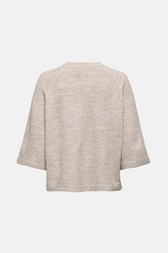 Beige trui met ronde hals van ONLY, met korte mouwen en een fijngebreide textuur.
