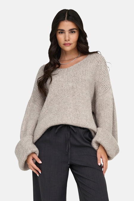 Pull met V-hals - ecru