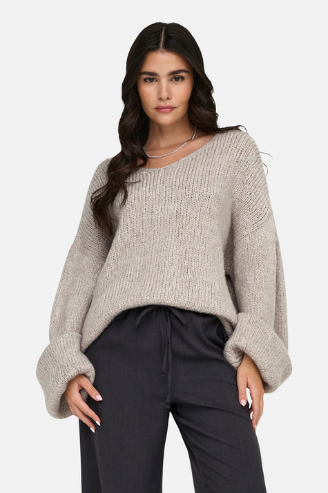 Pull met V-hals - ecru