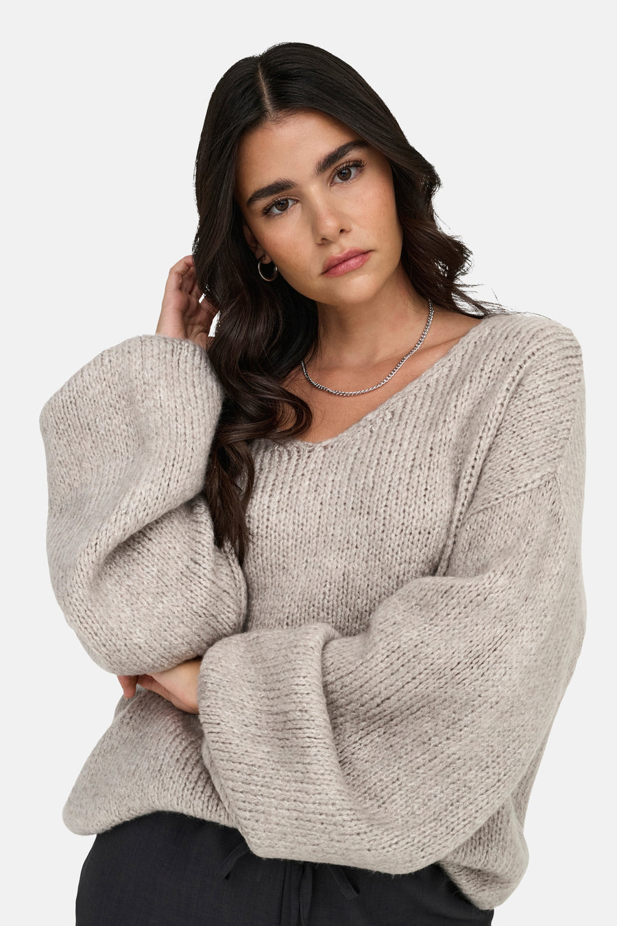 Pull met V-hals - ecru - JDY