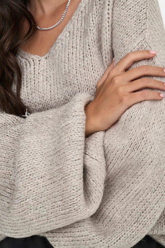 Pull met V-hals - ecru - JDY