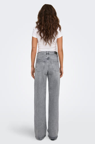 Grijze wijde jeans van ONLY, met donkere tailleband en losse pasvorm.
