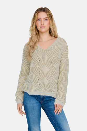 Pull à col en V - Beige - ONLY®