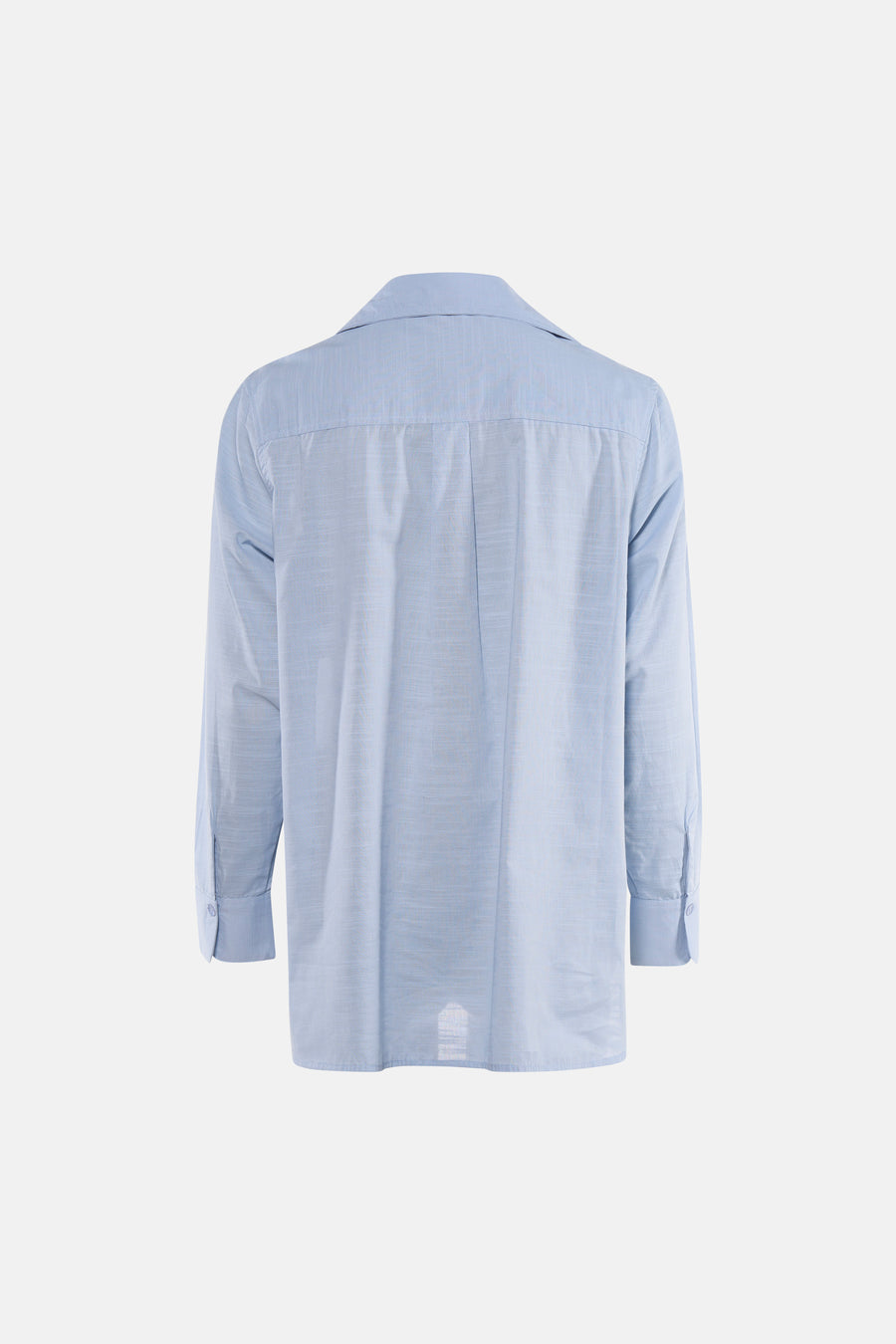 Blauw overhemd met lange mouwen van ONLY, met een klassieke kraag en knoopsluiting aan de manchetten, gezien van achteren.