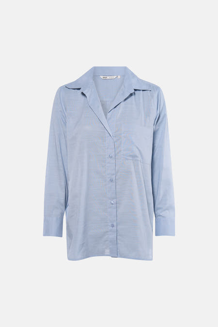 Blauw overhemd met lange mouwen van ONLY, met knoopsluiting en een borstzak.