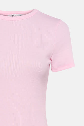 T-shirt rose à manches courtes de ONLY, avec une fine structure en côtes.