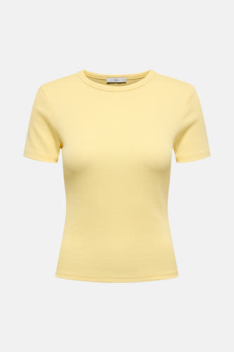 T-shirt jaune à manches courtes de ONLY, avec une texture rayée.