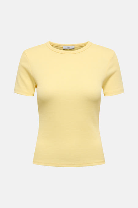 Geel T-shirt met korte mouwen van ONLY, met een geribbelde textuur.