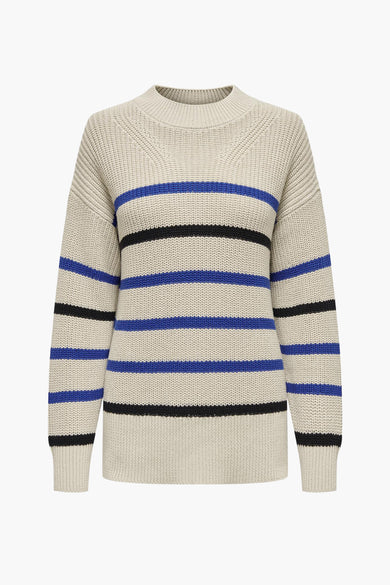 T-shirt écru avec col rond de JDY, à rayures bleues et noires.