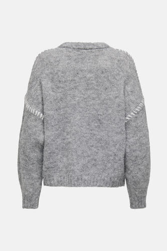 Sweat-shirt gris avec col rond de JDY, avec des points blancs décoratifs sur les épaules, dos.