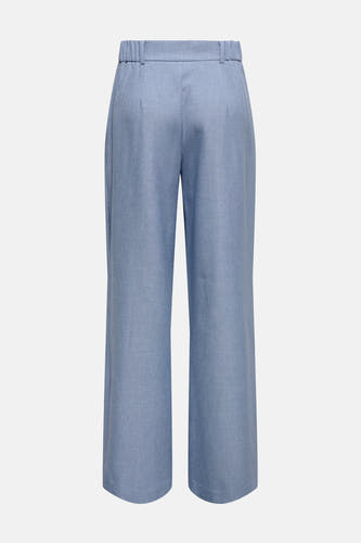 Blauwe kostuumbroek van ONLY, met wijde pijpen en een elastische tailleband aan de achterkant.
