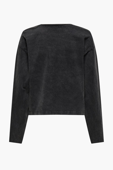 Zwart T-shirt met lange mouwen van JDY, met een stonewash textuur.