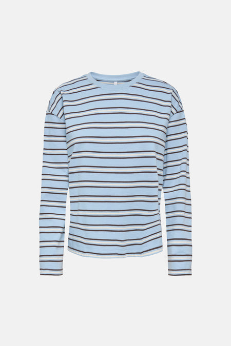 T-shirt à manches longues bleu à rayures marron et blanches d'ONLY.