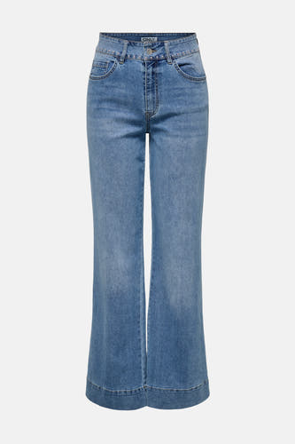 Jean en denim bleu à jambes larges de ONLY, orné de clous sur les côtés, dos visible.