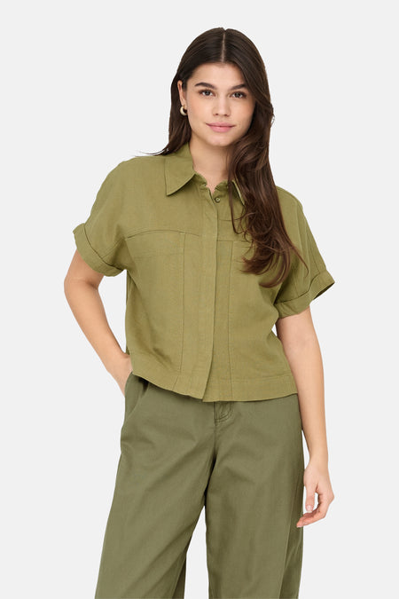 ONLCARO S/S LINEN BL BOXY SHIRT CC PNT