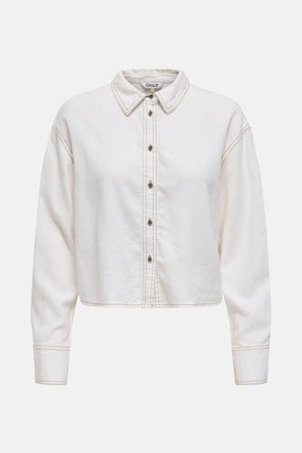 Blanc, chemise à manches longues de ONLY, avec des coutures marrons et une fermeture à boutons.