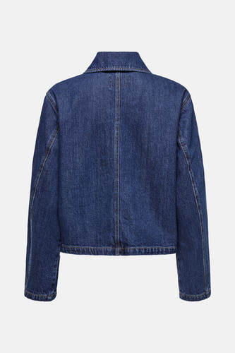 Donkerblauwe jeansjas van ONLY, met lange mouwen en details van denimstof.
