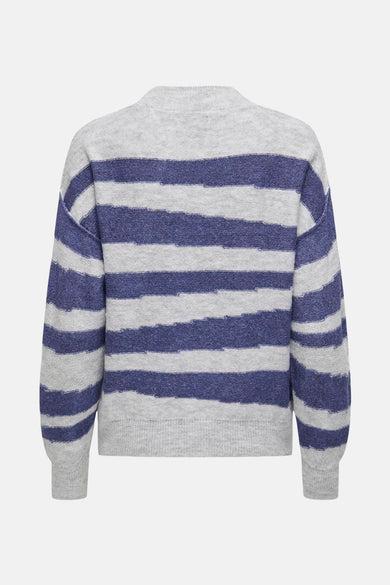 Sweat-shirt gris avec col rond de JDY, avec des larges rayures bleues et des manches longues, dos.