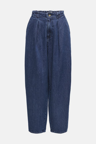 Donkerblauwe wijde jeans van ONLY®, met plooien en een elastische tailleband.