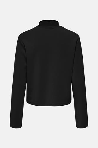 T-shirt gris à manches longues de JDY, tissu uni avec col haut, vu par derrière.